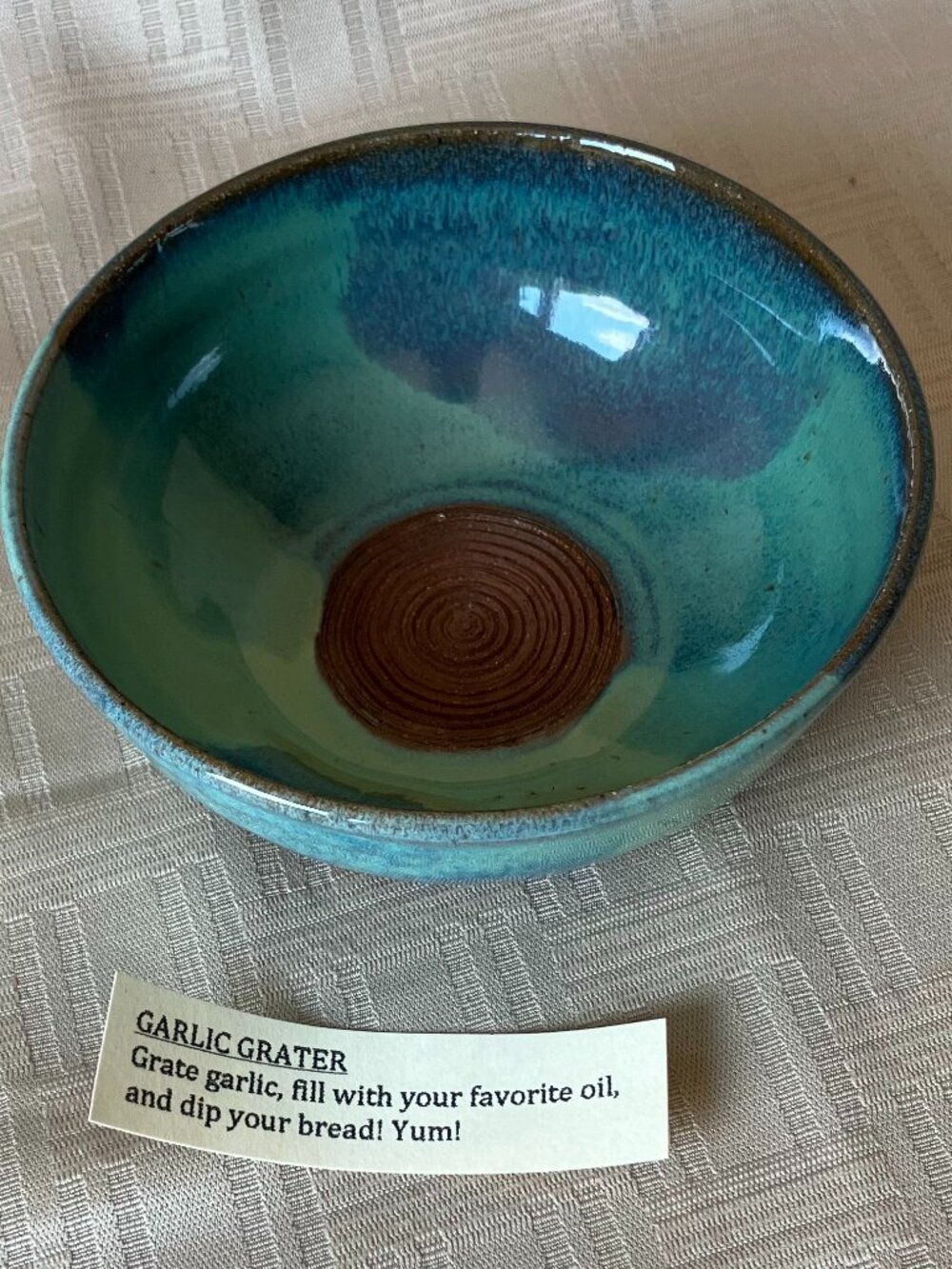 Studio Pottery Garlic Grater Bowl Handmade by Joy Friedman Pottery W'Mass.
